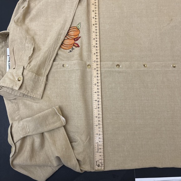 Country Store Women's Tan Button Up Shirt Embroidered Pumpkins Fall Size 2X - Picture 7 of 15